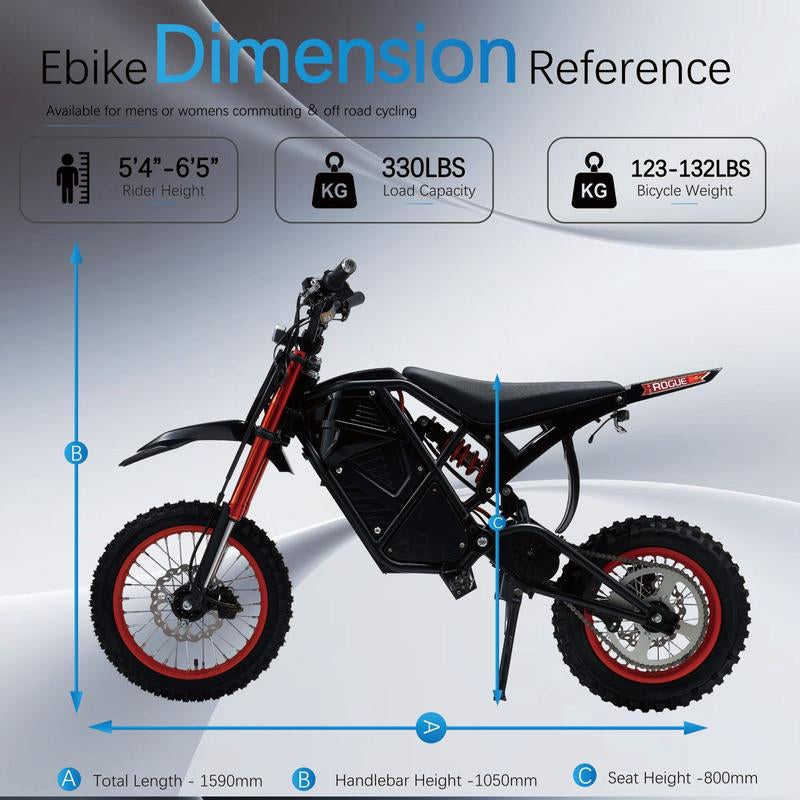 AOEEI Youth & Adult Electric Bike 3000W Peak Power Mid-Mount Motor 48V 23Ah Battery 38MPH Speed 14''/12'' Wheels 40 Miles Range Manufacturer Warranty Bike with Long Range Dirt