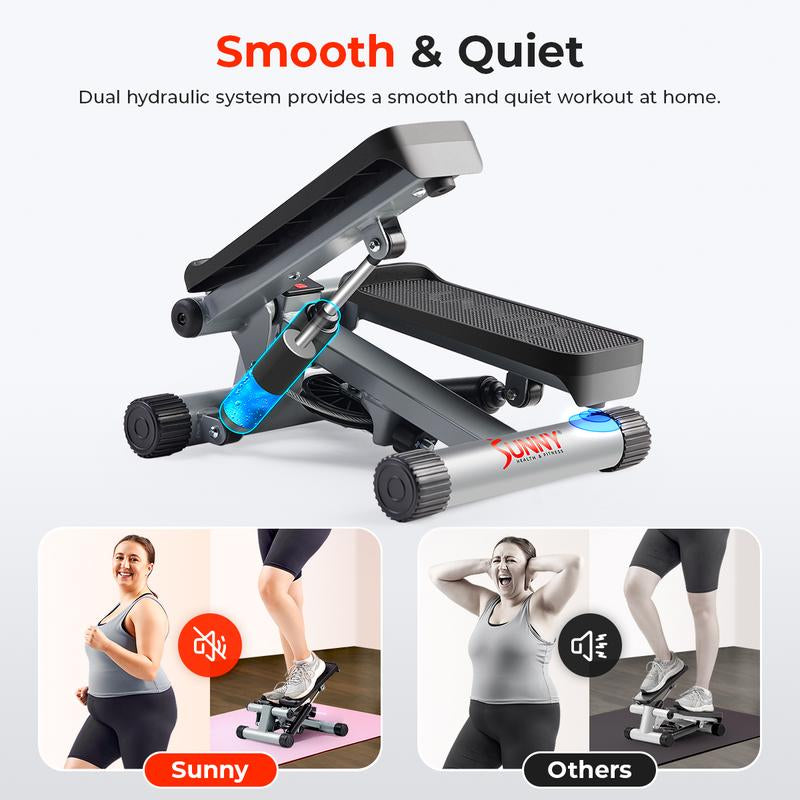 Mini Stepper W/ Resistance Bands - Compact Home Cardio Work Out Machine, Max 300 LBS Capacity, Stair Stepper, Squat Trainer, Leg Thigh Toner, Portable Quiet Elliptical Fitness Equipment Exercise Workout for Home Gym, Full Body Rehabilitation Calorie Burn