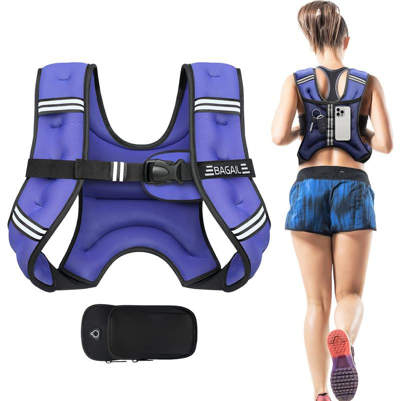 【Fall Deals for You】Bagail Weighted Vest, 5Lbs/8Lbs/10Lbs/12Lbs/15Lbs/20Lbs/25Lbs/30Lbs Weight Vest with Detachable Phone Pouch, Rucking Vest for Women, Men, Walking, Training, Running Glute Workout Equipment Sweat Fitness Belt