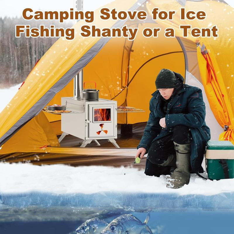 Docred Wood Burning Stove, Hot Tent Stove with 7 Stainless Chimney Pipes and Anti-Spark, Large Sauna Heater, Portable Camping Wood Stove for Outdoor Heating, Cooking, Ice Fishing, Hunting