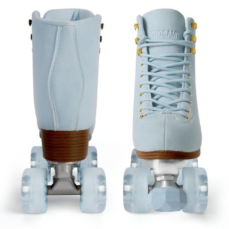 Roller Skates for Women or Men with Height Adjustable Rubber Stoppers Retro Suede Quad Roller Skates for Outdoor and Indoor