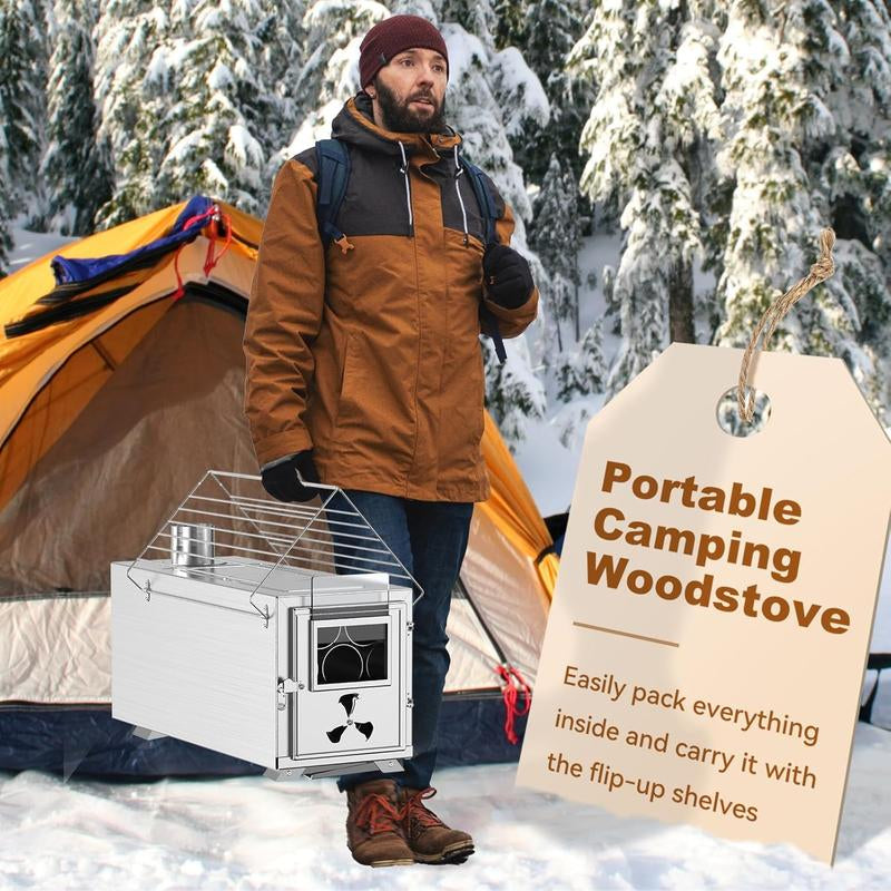 Docred Wood Burning Stove, Hot Tent Stove with 7 Stainless Chimney Pipes and Anti-Spark, Large Sauna Heater, Portable Camping Wood Stove for Outdoor Heating, Cooking, Ice Fishing, Hunting