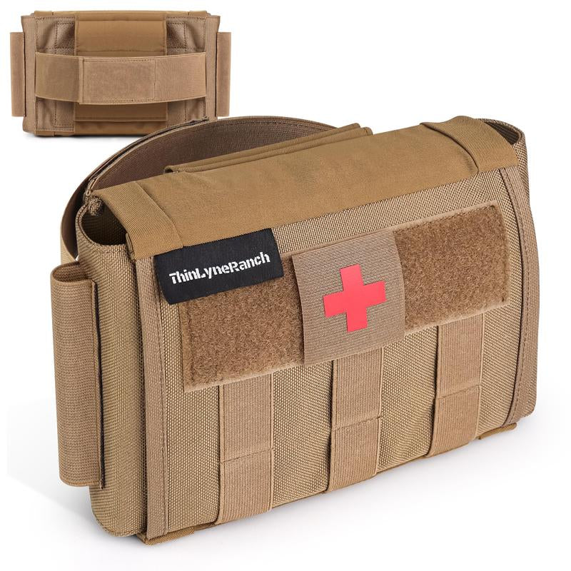 Thinlyneranch Rip Away IFAK Pouch - Tactical Vehicle Headrest Trauma Kit for First Responders - Molle Pouch with Tourniquet Holder - Essential First Aid for Outdoors - Durable Rip Away Design (Tan)