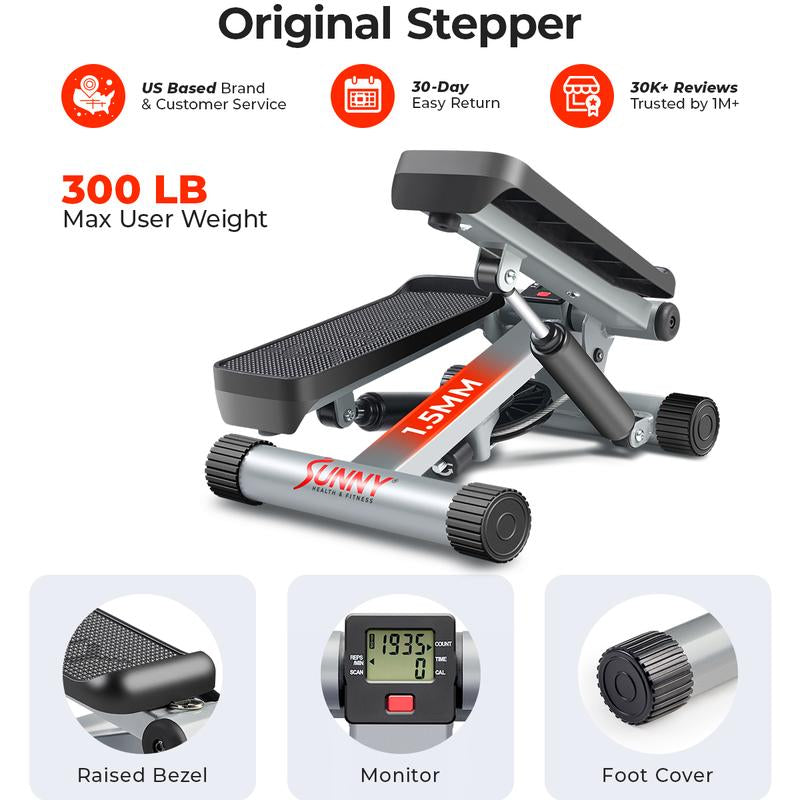 Mini Stepper W/ Resistance Bands - Compact Home Cardio Work Out Machine, Max 300 LBS Capacity, Stair Stepper, Squat Trainer, Leg Thigh Toner, Portable Quiet Elliptical Fitness Equipment Exercise Workout for Home Gym, Full Body Rehabilitation Calorie Burn