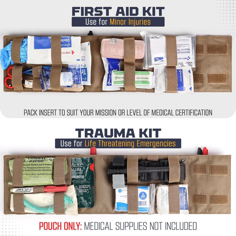 Thinlyneranch Rip Away IFAK Pouch - Tactical Vehicle Headrest Trauma Kit for First Responders - Molle Pouch with Tourniquet Holder - Essential First Aid for Outdoors - Durable Rip Away Design (Tan)