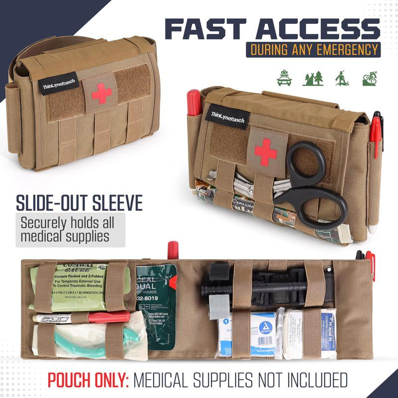 Thinlyneranch Rip Away IFAK Pouch - Tactical Vehicle Headrest Trauma Kit for First Responders - Molle Pouch with Tourniquet Holder - Essential First Aid for Outdoors - Durable Rip Away Design (Tan)