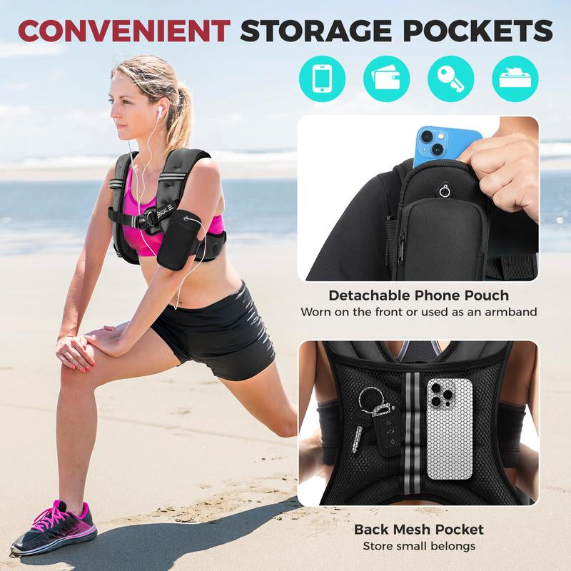 【Fall Deals for You】Bagail Weighted Vest, 5Lbs/8Lbs/10Lbs/12Lbs/15Lbs/20Lbs/25Lbs/30Lbs Weight Vest with Detachable Phone Pouch, Rucking Vest for Women, Men, Walking, Training, Running Glute Workout Equipment Sweat Fitness Belt