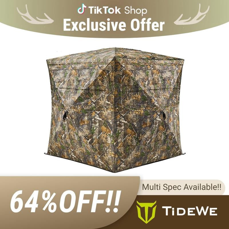 TIDEWE Hunting Blind 270°See through with Carrying Bag, 1-2& 2-3& 3-4 Person Pop up Ground Blinds, Portable Resilient Hunting Tent (Camouflage)