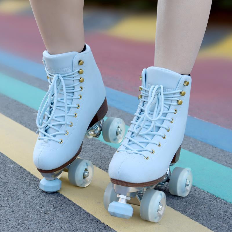 Roller Skates for Women or Men with Height Adjustable Rubber Stoppers Retro Suede Quad Roller Skates for Outdoor and Indoor