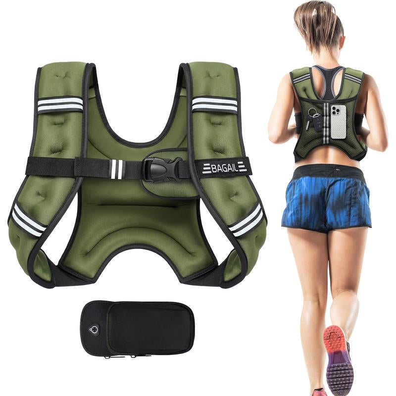 【Fall Deals for You】Bagail Weighted Vest, 5Lbs/8Lbs/10Lbs/12Lbs/15Lbs/20Lbs/25Lbs/30Lbs Weight Vest with Detachable Phone Pouch, Rucking Vest for Women, Men, Walking, Training, Running Glute Workout Equipment Sweat Fitness Belt