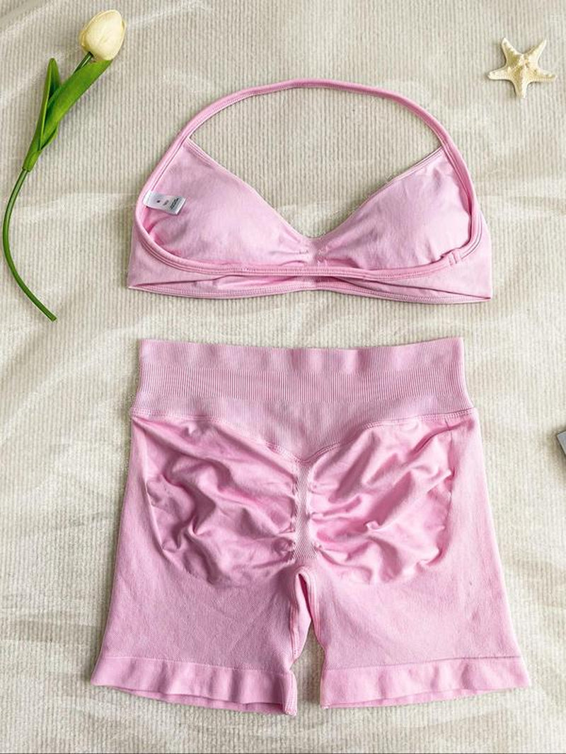 New Women'S Sporty Yoga Set, High-Waist Tight-Fitting Shorts and Tank Top, Summer Fitness for Running and Gym
