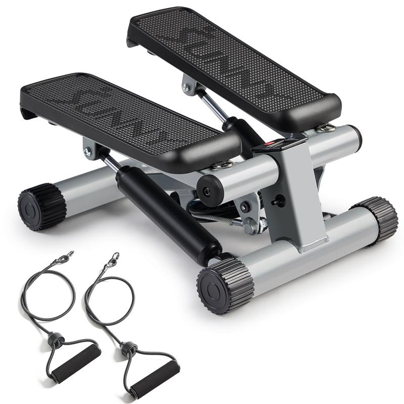 Mini Stepper W/ Resistance Bands - Compact Home Cardio Work Out Machine, Max 300 LBS Capacity, Stair Stepper, Squat Trainer, Leg Thigh Toner, Portable Quiet Elliptical Fitness Equipment Exercise Workout for Home Gym, Full Body Rehabilitation Calorie Burn