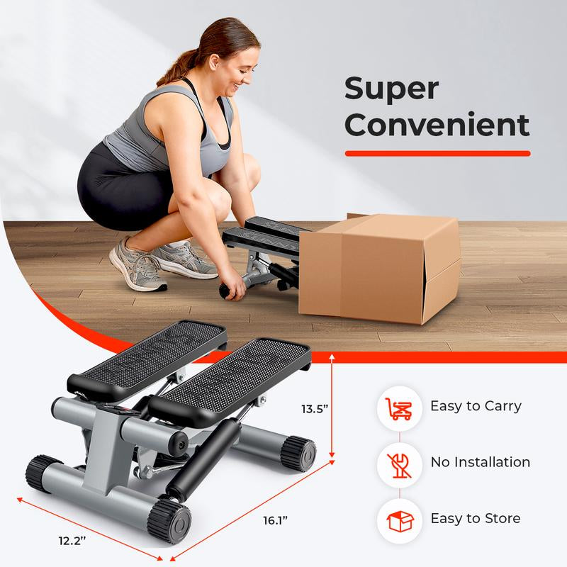 Mini Stepper W/ Resistance Bands - Compact Home Cardio Work Out Machine, Max 300 LBS Capacity, Stair Stepper, Squat Trainer, Leg Thigh Toner, Portable Quiet Elliptical Fitness Equipment Exercise Workout for Home Gym, Full Body Rehabilitation Calorie Burn