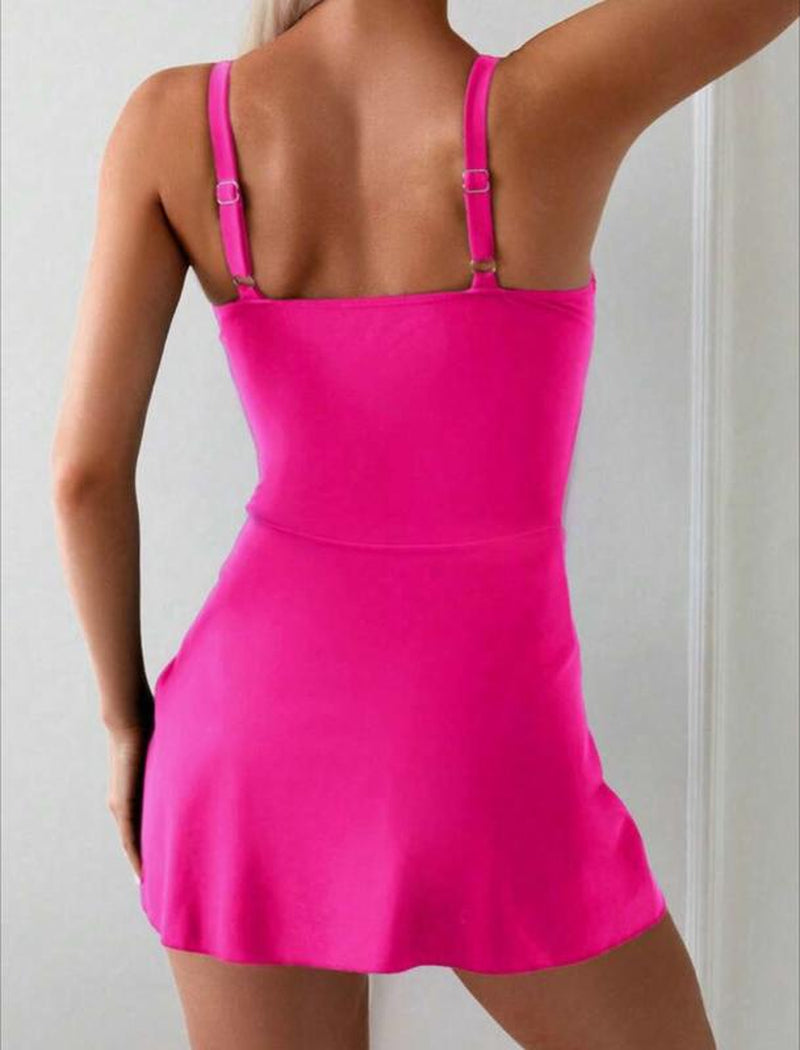 Swim Lushoire 1Pc U-Neck Slimming One-Piece Swim Dress