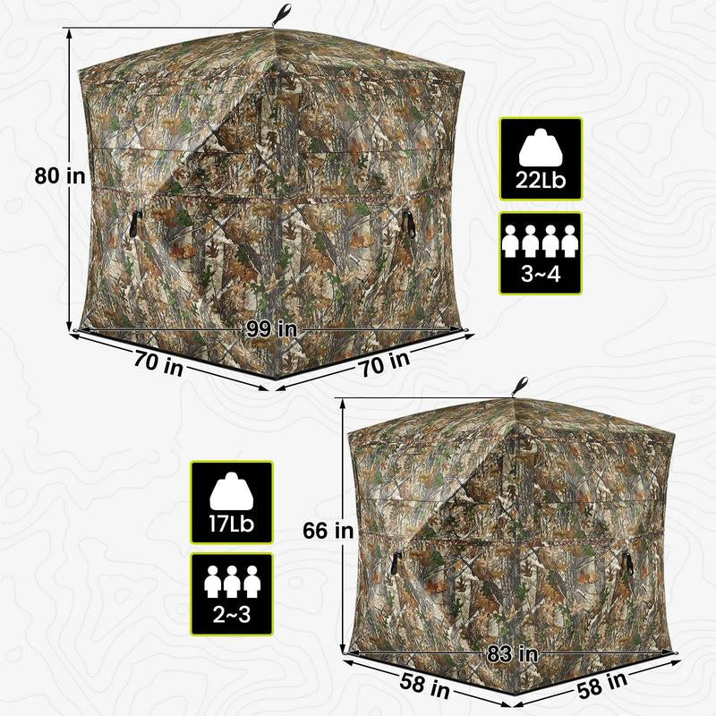 TIDEWE Hunting Blind 270°See through with Carrying Bag, 1-2& 2-3& 3-4 Person Pop up Ground Blinds, Portable Resilient Hunting Tent (Camouflage)