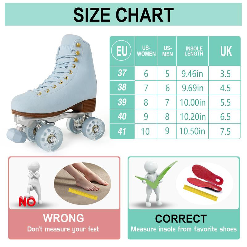 Roller Skates for Women or Men with Height Adjustable Rubber Stoppers Retro Suede Quad Roller Skates for Outdoor and Indoor