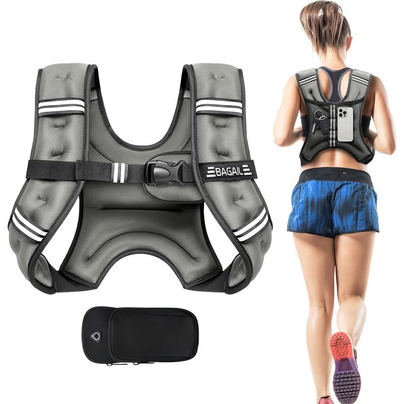 【Fall Deals for You】Bagail Weighted Vest, 5Lbs/8Lbs/10Lbs/12Lbs/15Lbs/20Lbs/25Lbs/30Lbs Weight Vest with Detachable Phone Pouch, Rucking Vest for Women, Men, Walking, Training, Running Glute Workout Equipment Sweat Fitness Belt