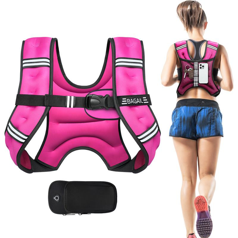 【Fall Deals for You】Bagail Weighted Vest, 5Lbs/8Lbs/10Lbs/12Lbs/15Lbs/20Lbs/25Lbs/30Lbs Weight Vest with Detachable Phone Pouch, Rucking Vest for Women, Men, Walking, Training, Running Glute Workout Equipment Sweat Fitness Belt