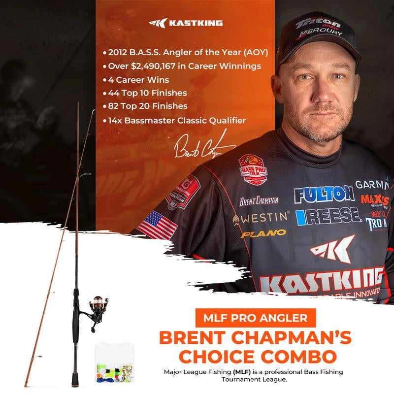 Kastking Brent Chapman Spinning Rod and Reel Combo, Tailored Tackle Kits, IM6 Graphite 2Pc Blanks, 5.2:1 Gear Ratio, 9 + 1/5 + 1 Ball Bearings, Stainless Steel Guides, EVA Handles