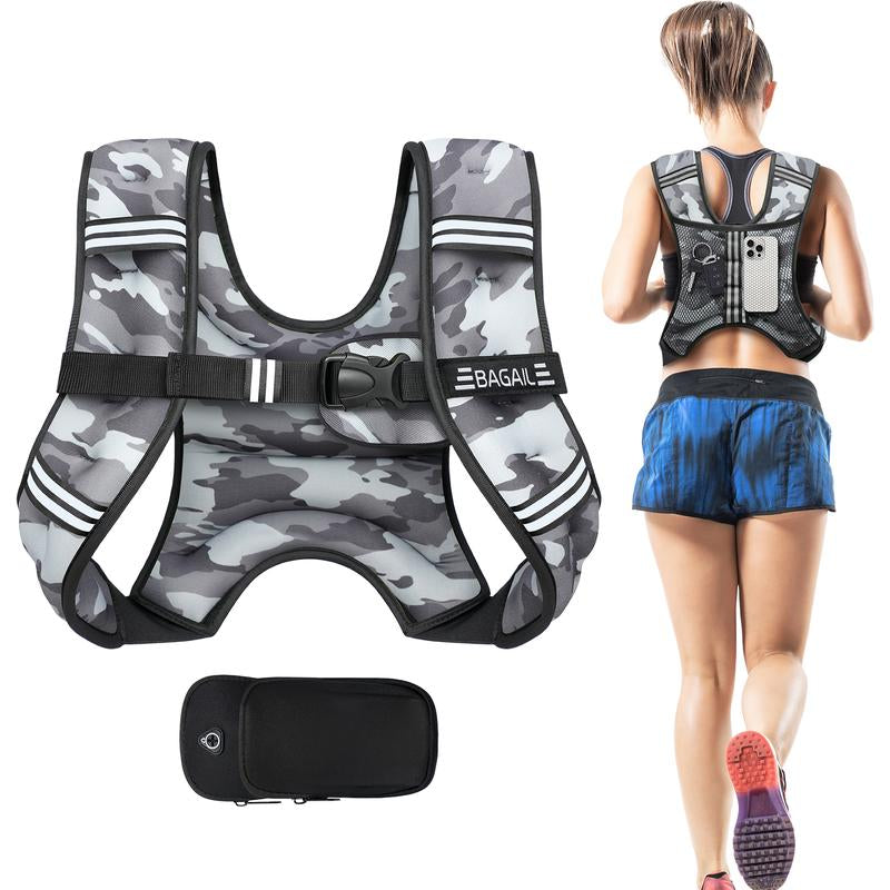 【Fall Deals for You】Bagail Weighted Vest, 5Lbs/8Lbs/10Lbs/12Lbs/15Lbs/20Lbs/25Lbs/30Lbs Weight Vest with Detachable Phone Pouch, Rucking Vest for Women, Men, Walking, Training, Running Glute Workout Equipment Sweat Fitness Belt