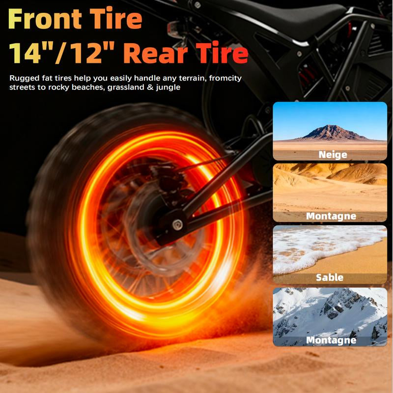 AOEEI Youth & Adult Electric Bike 3000W Peak Power Mid-Mount Motor 48V 23Ah Battery 38MPH Speed 14''/12'' Wheels 40 Miles Range Manufacturer Warranty Bike with Long Range Dirt