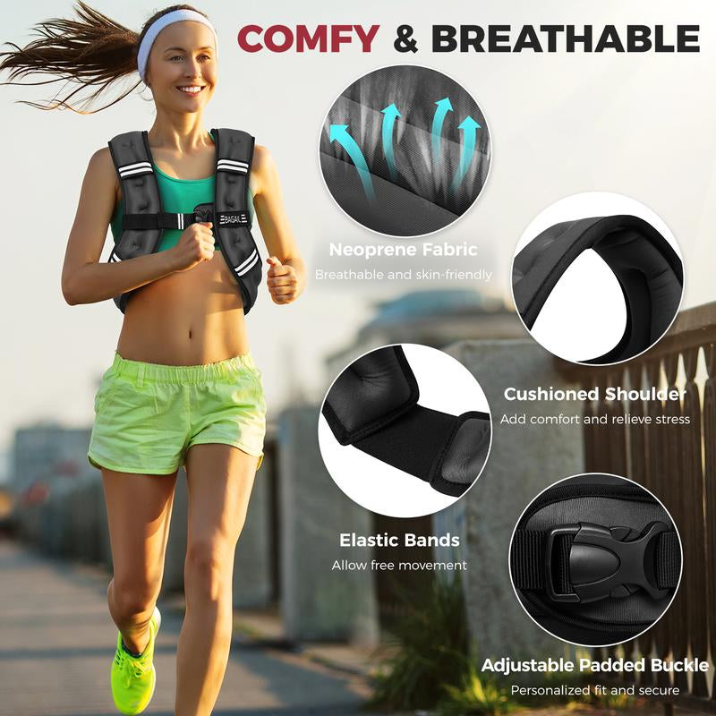 【Fall Deals for You】Bagail Weighted Vest, 5Lbs/8Lbs/10Lbs/12Lbs/15Lbs/20Lbs/25Lbs/30Lbs Weight Vest with Detachable Phone Pouch, Rucking Vest for Women, Men, Walking, Training, Running Glute Workout Equipment Sweat Fitness Belt