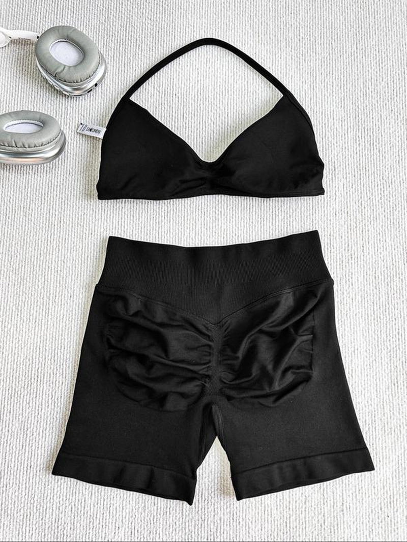 New Women'S Sporty Yoga Set, High-Waist Tight-Fitting Shorts and Tank Top, Summer Fitness for Running and Gym
