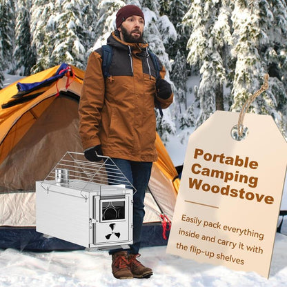 Docred Wood Burning Stove, Hot Tent Stove with 7 Stainless Chimney Pipes and Anti-Spark, Large Sauna Heater, Portable Camping Wood Stove for Outdoor Heating, Cooking, Ice Fishing, Hunting