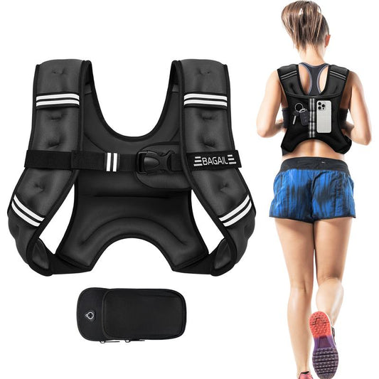 【Fall Deals for You】Bagail Weighted Vest, 5Lbs/8Lbs/10Lbs/12Lbs/15Lbs/20Lbs/25Lbs/30Lbs Weight Vest with Detachable Phone Pouch, Rucking Vest for Women, Men, Walking, Training, Running Glute Workout Equipment Sweat Fitness Belt