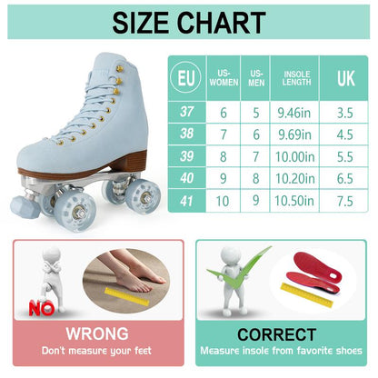 Roller Skates for Women or Men with Height Adjustable Rubber Stoppers Retro Suede Quad Roller Skates for Outdoor and Indoor