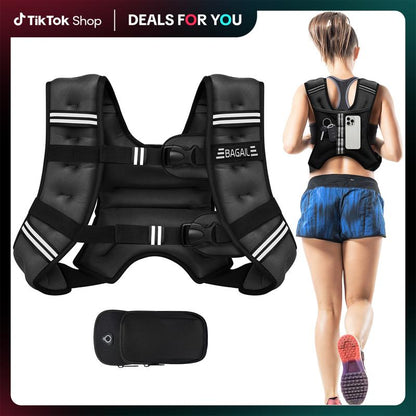 【Fall Deals for You】Bagail Weighted Vest, 5Lbs/8Lbs/10Lbs/12Lbs/15Lbs/20Lbs/25Lbs/30Lbs Weight Vest with Detachable Phone Pouch, Rucking Vest for Women, Men, Walking, Training, Running Glute Workout Equipment Sweat Fitness Belt